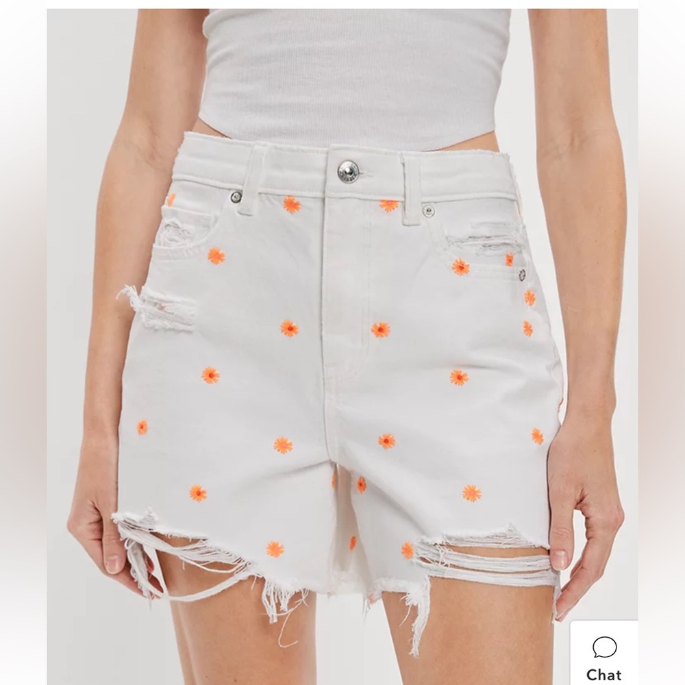 White and Orange Distressed Women's Shorts
